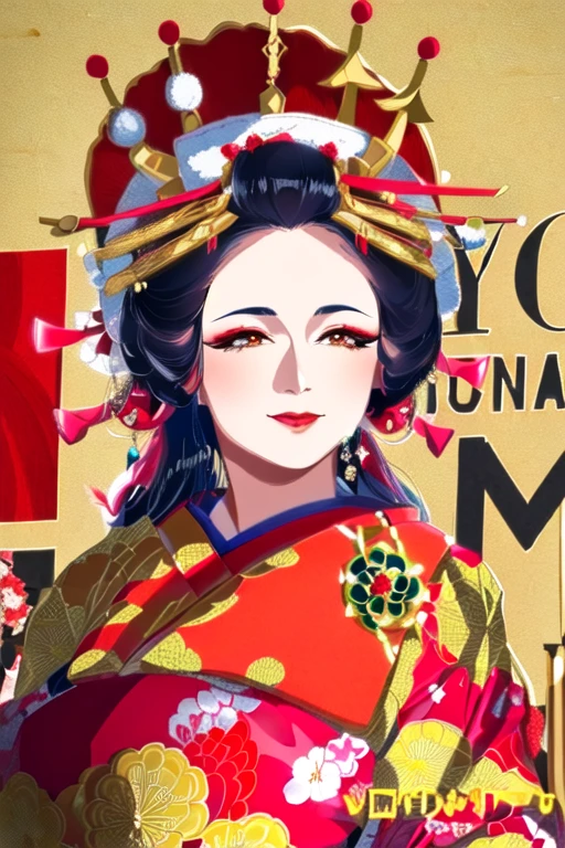 A woman in her fifties wearing a gold crown and a red dress and kimono, Geisha Makeup, remarkable Geisha Makeup, Geisha Makeup, Geisha hairstyle, Traditional geisha costume, Traditional Japanese, Japanese Geisha, Wearing Imperial Kimono, Kabuki Makeup, Japanese Model, Japanese skilled geisha, Beautiful Geisha, Japanese women, Traditional makeup