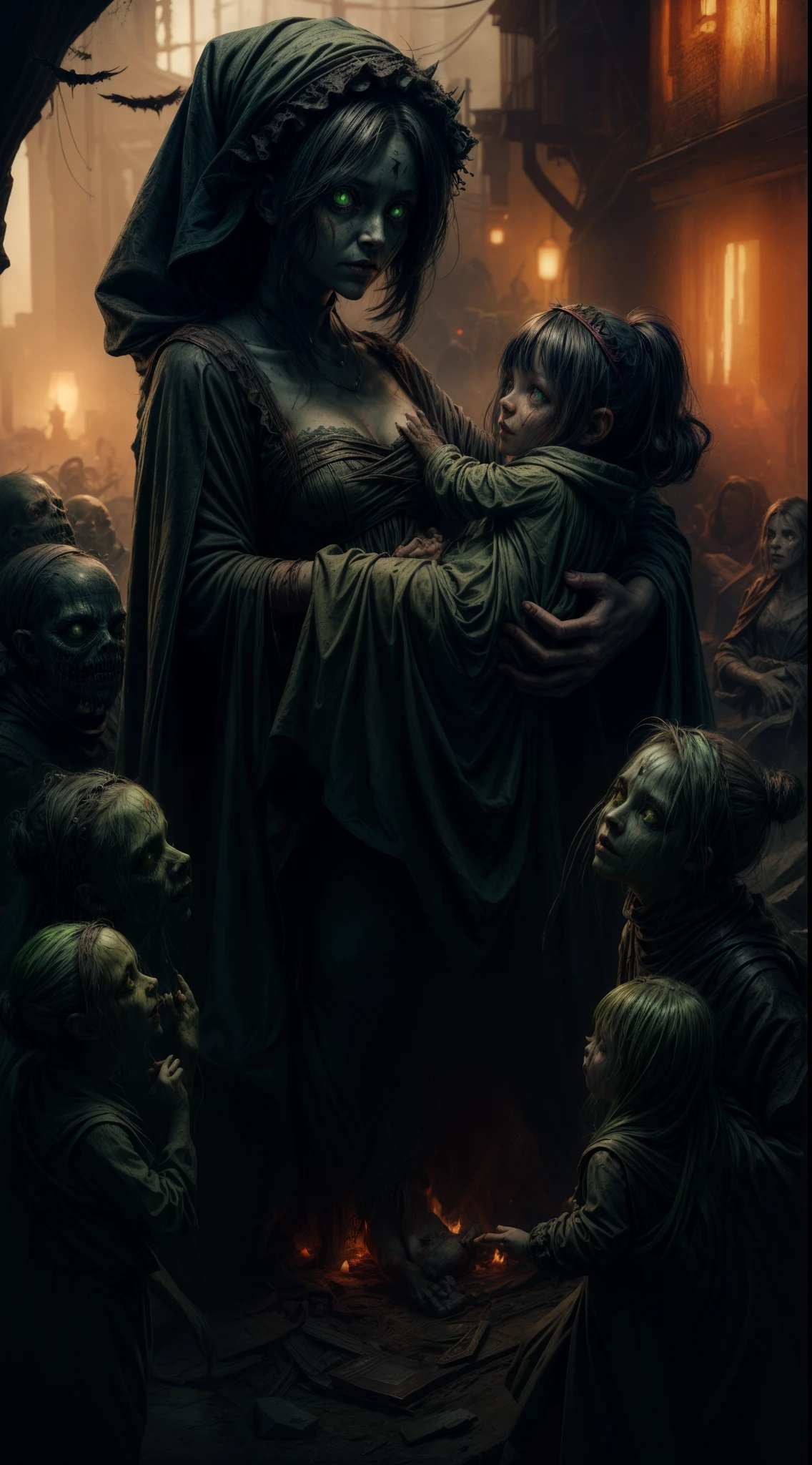 fantasy art 8k,masterpiece,score_9,score_8,score_7,score_8_up,score_7_up,score_6_up, commentary, commentary request creatures, game_Lunaflame_Pony_XL:0.9>
pmmkr2024, magic, anime, cartoon, creature, best quality, trending on artstation, girl being born from the abyss of the shadows of the void,two creepy ghoulish nurses,souls I watch the birth of the babyy crib,baby care creepy ghoulish nurses,sinister,lurid,wraith green souls,night sister mother scarlet witch,Little kearing black-and-red, mummy-like tattered, nurse dress, with ancient markings, face is obscured (glowing green eyes), high detail, dramatic, photorealistic painting art ,all people green souls,lurid,necromace,green aura,all wraith control