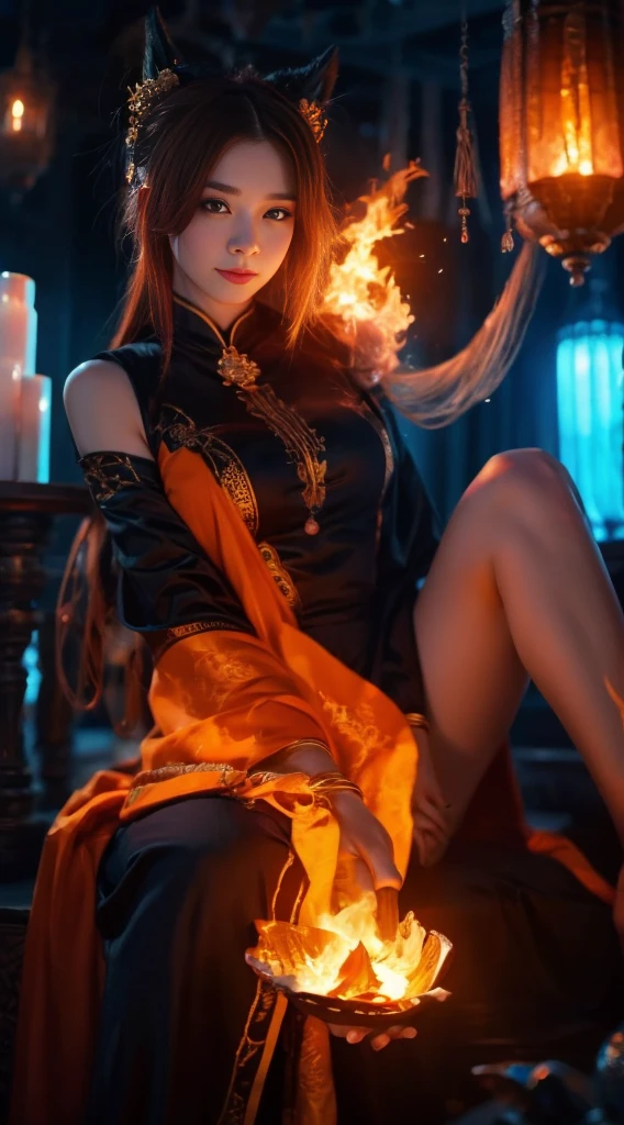 Orange Tone, Fire Spirit, Burning Flames,sit、 Scorching Magma,Goddess of Fire, Burning Fire, Goddess of Wrath, 4K Fantasy Art, By Jean Jay., Fantasy art style, 2. 5D CGI Anime Fantasy Artwork, epic Fantasy art style hd, Epic fantasy digital art style, Detailed fantasy art, Detailed digital 2D fantasy art, Luan Jia and Artgerm, 8k fantasy art, Sharp contours, very fine and beautiful eyes, Beautiful and delicate blue eyes, pretty much beautiful face, Unparalleled beauty, masterpiece, highest quality, The perfect angle, Perfect composition, Best Shot, Official Art, Cinematic light, Very beautiful and fantastic scenery, chivalry dream, Presence, Michael'S letter, Christoph Huge 、Ultra-precision coating, Luminism, art by Carne Griffiths and What a bone Concept Art, 4K resolution, Fractal isometricdetailed bioluminescence , 3D Rendering, Octane Rendering, Exquisitely crafted , Cinematic, Trending isometric surreal cover photos、Art Station'Amazing full color, handwritten, Hit definition , Cinematic,Great background, Abstract Beauty,stand, Approaching perfection, Pure Form, Golden Ratio, Minimal, undone, Concept Art, By Brian Froud、Karn Griffiths、What a bone、John William Waterhouse, Intricate details, 8K Post-Production, High resolution, Hyper Detail, Art Stationのトレンド, Studio shot, Intricate details, Extremely delicate and detailed painting style, Beautiful painting art, Greg Rutkowski, close, women only