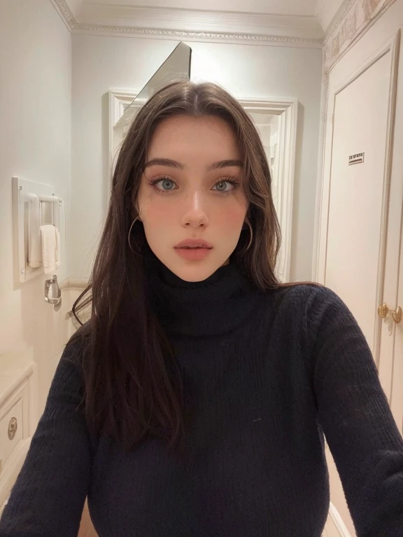 There is a woman taking a selfie in the bathroom mirror., Retrato de mikaelatesta, mikaelatesta, ovchinnikova, she is in front of the camera, julia gorokhova, Victoria Gavrilenko, yelena belova, Dasha Taran, taken in the early 2020s, olga buzova, Angelina Stroganova