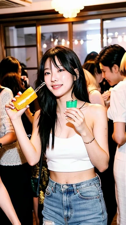 Realistic, Asian, girl, Korean, cute, night, happy, pretty, style, model, skinny, party, drinking
