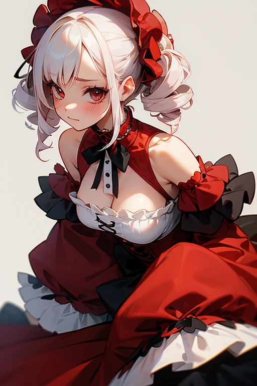 Short white hair, blush, one piece、Punk Fashion、Headbang 2.、Red clothes、Elegant ta、Victorian Maiden、Twin Drill、My hair is curly、Off the shoulder、