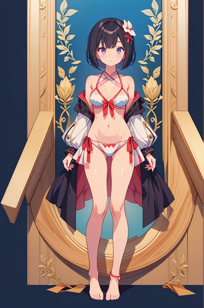 1girl、vtuber-fullbody、highest quality、Masterpiece、Official Art、The best composition、Super detailed、Standing in front of the viewer、short hair、bikini、Small breasts、barefoot、Transparent Background、