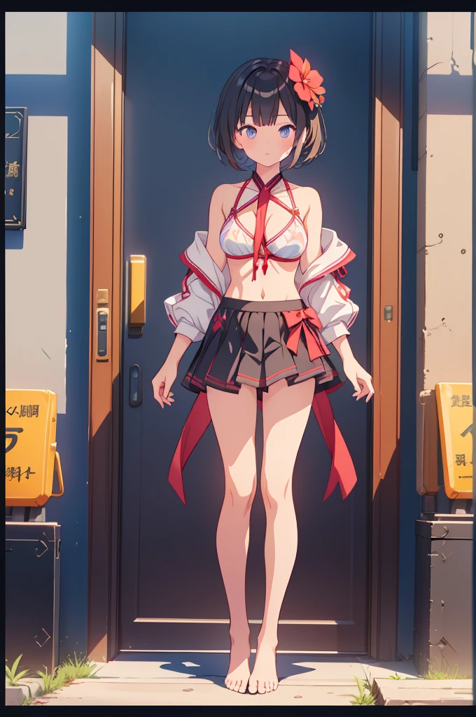 1girl、vtuber-fullbody、highest quality、Masterpiece、Official Art、The best composition、Super detailed、Standing in front of the viewer、short hair、bikini、Small breasts、barefoot、Transparent Background、