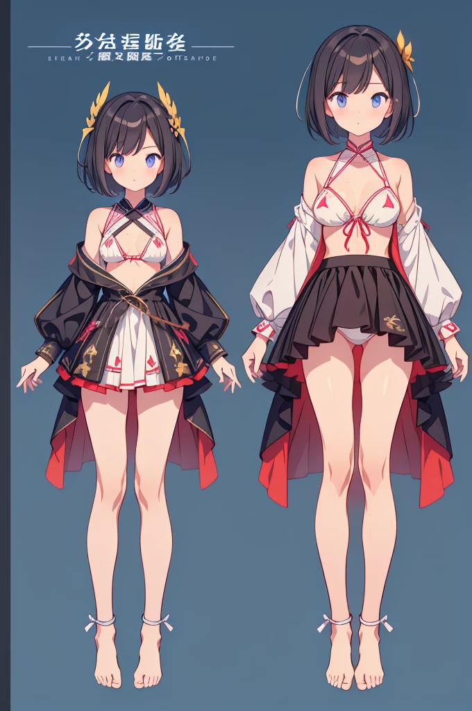 1girl、vtuber-fullbody、highest quality、Masterpiece、Official Art、The best composition、Super detailed、Standing in front of the viewer、short hair、bikini、Small breasts、barefoot、Simple Background、