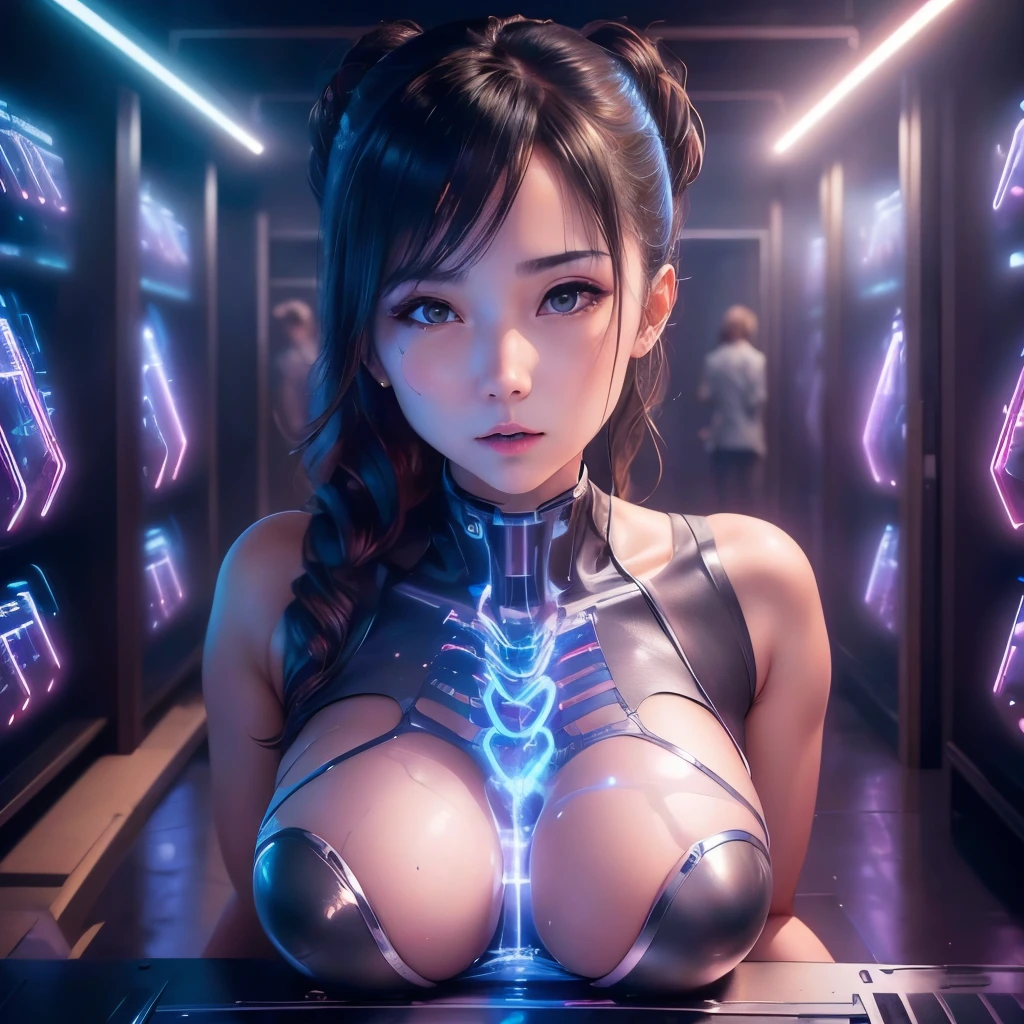 (A beautiful woman, laboratory, Biotechnology Research, Genome sequencing, Advanced technology:1.1), (Futuristic, Science fiction:1.2), (produced, digital rendering), (bright, Sterile environment), (Containers containing liquids, High-tech equipment), (microscope, DNA Sequencing Machine), (强laboratory照明), (Scientific precision), (Complex genetic structure), (Full of energy, Futuristic colors), (Detailed facial features), (现代laboratory服装), (laboratory助理), (State-of-the-art research facilities), (Advanced genetic engineering technology), (CuttingEdgeTechnology), (high resolution, 3D visuals), (Life Science Innovation), (Attention to detail), (Subtle symbolism), (Dynamic perspective), (Smooth, Modern Architecture), (Bioengineering breakthrough), (Groundbreaking Discovery), (Genetic manipulation), (Interesting experiment), (Every move is precise), (Biology Program), (Biomedical Innovation), (cooperate), (Uncovering the Secrets of DNA), (Sexual progress in genetics), (Beautiful with), (Fusion of art and technology),