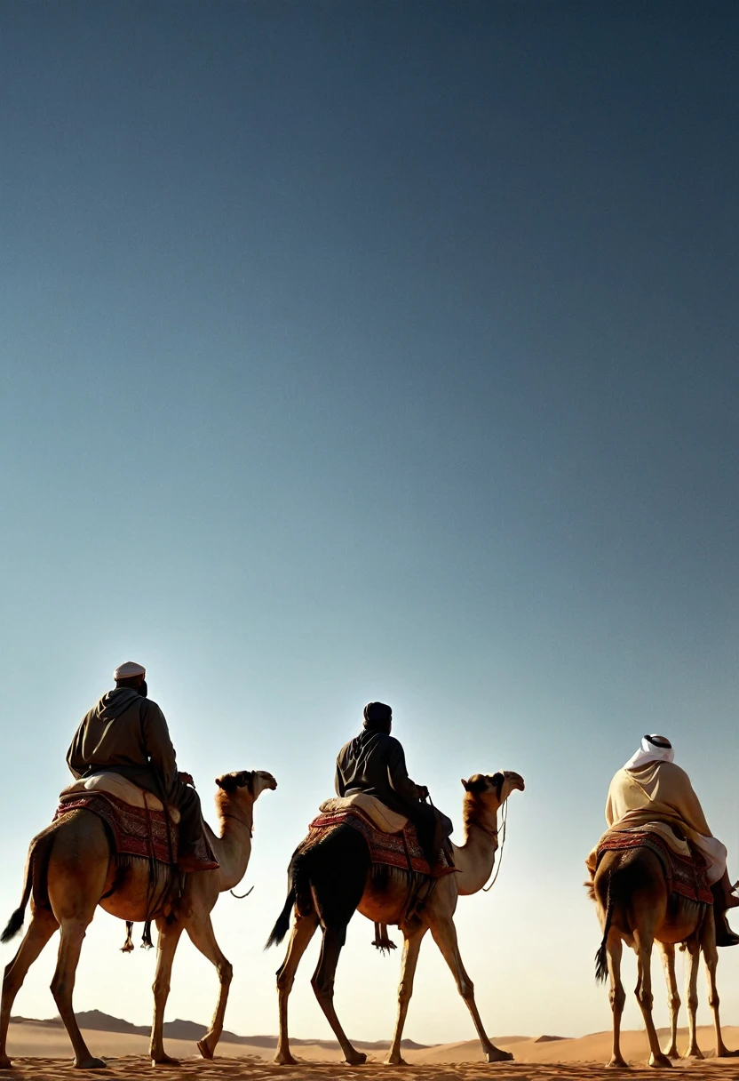 Close-up image, biblical, the three (((3))) wise men, riding on their camels, at night, following the ((star of bethlehem)) through the desert, at night, taking gifts, to meet the baby jesus, delicate detailing, highly detailed textures, soft-focus effect,soft shadows,minimalist aesthetic,gentle illumination,elegant simplicity,serene composition timeless appeal,visual softness,extremely high quality high detail RAW color photo,professional lighting,sophisticated color grading,sharp focus,soft bokeh,striking contrast,dramatic flair,depth of field,seamless blend of colors,cinematic still 35mm,CineStill 50D,800T,natural lighting,shallow depth of field,crisp details,hbo netflix film color LUT,32K,UHD,HDR,film light,panoramic shot,breathtaking,hyper-realistic,ultra-realism,high-speed photography,perfect contrast,award-winning phography,directed by lars von trie