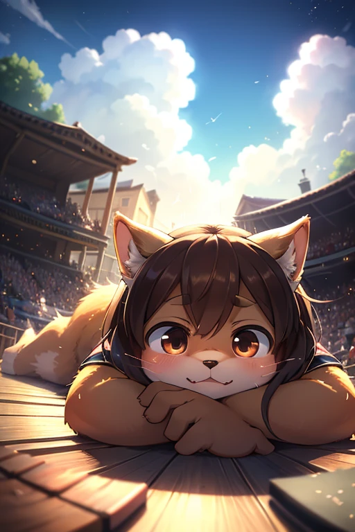 Unrealistic Perspective , dynamic angle , rule of thirds Layout , Bokeh , dynamic action , realistic hairy fur , round face , moist round eyes , Swollen cheeks , hair ties , Short stature , accidents , Happenings , sensational , front view , back view , side view , from above , from below , Joy, anger, sorrow, and happiness , sit , standing , lying down , lying back , squad , jump , Fluttering in the wind , zoom blur ,
Home, Novel-style, Rempie, A wide range of environments, Individuality, Unique places, anime, stage, Horizontal view