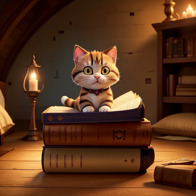 a sleeping kitten curled up on an open book, intricate details, delicate fur, soft lighting, warm colors, cozy atmosphere, beautiful intricate details, photographic, highly detailed, cinematic lighting, masterpiece