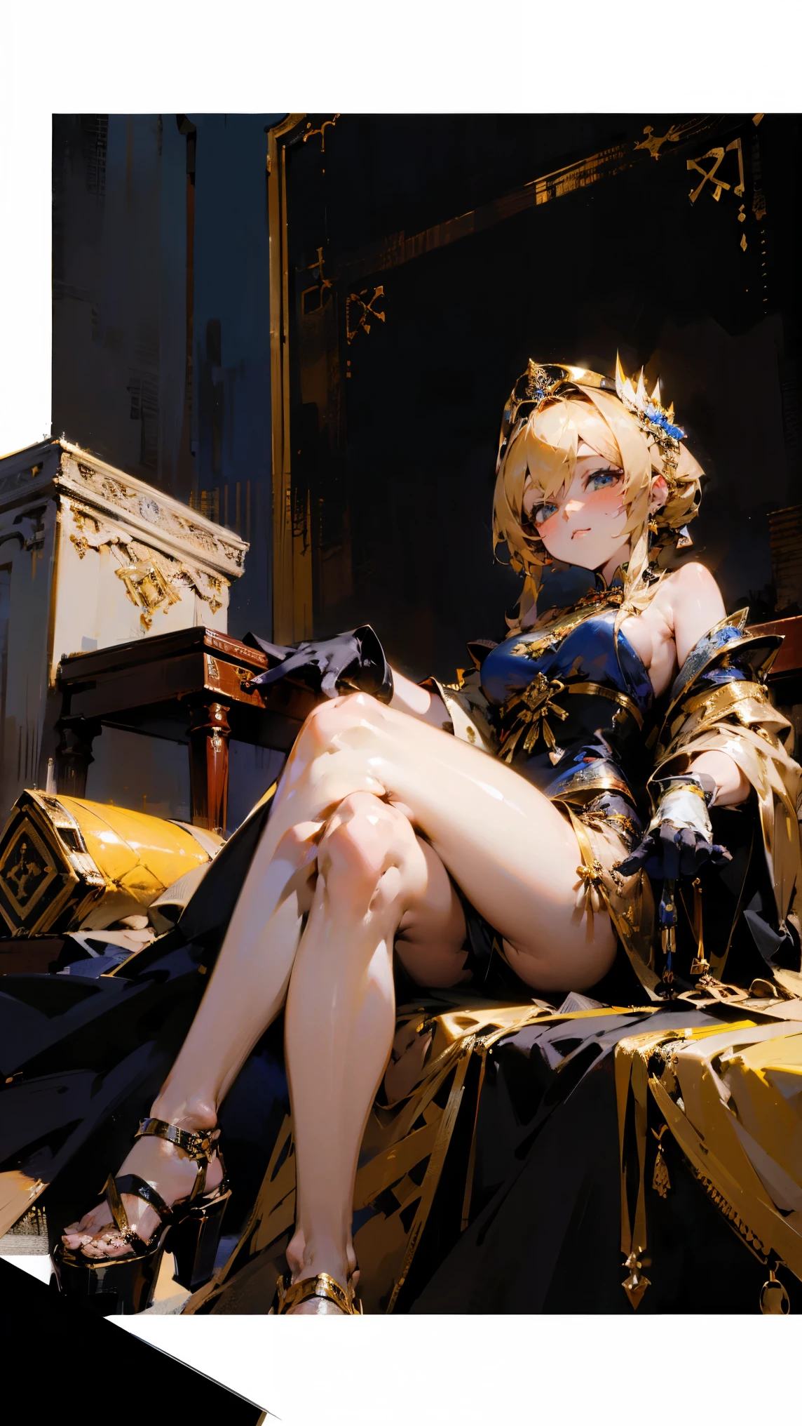 ((best quality)), Suit，desert，Jewelry Packaging)),((1 Obese girl，bank柜台里))，Lots of luxurious decorations，a lot of money，Dollar，money，From the sole，With eyes closed，Sleep lying down，Cross your legs，Bright blonde hair，Luxurious details everywhere，Platform shoes，((Gloves))，（Nikolai Fehin），( Fisher, )，bank