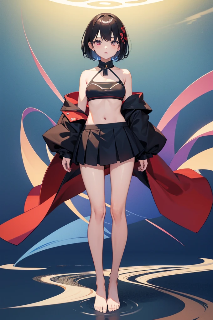 1girl、vtuber-fullbody、highest quality、Masterpiece、Official Art、The best composition、Super detailed、Standing in front of the viewer、short hair、bikini、Small breasts、barefoot、Transparent Background、