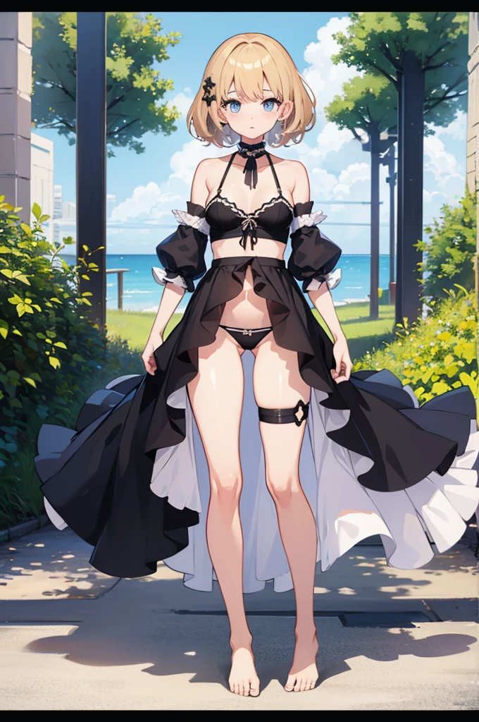 1girl、vtuber-fullbody、highest quality、Masterpiece、Official Art、The best composition、Super detailed、Standing in front of the viewer、short hair、bikini、Small breasts、barefoot、Transparent Background、