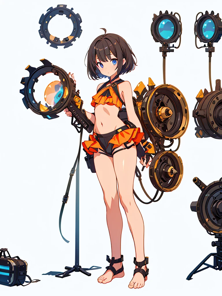 1girl、vtuber-fullbody、highest quality、Masterpiece、Official Art、The best composition、Super detailed、Standing in front of the viewer、Character Design、short hair、bikini、Small breasts、barefoot、Transparent Background、