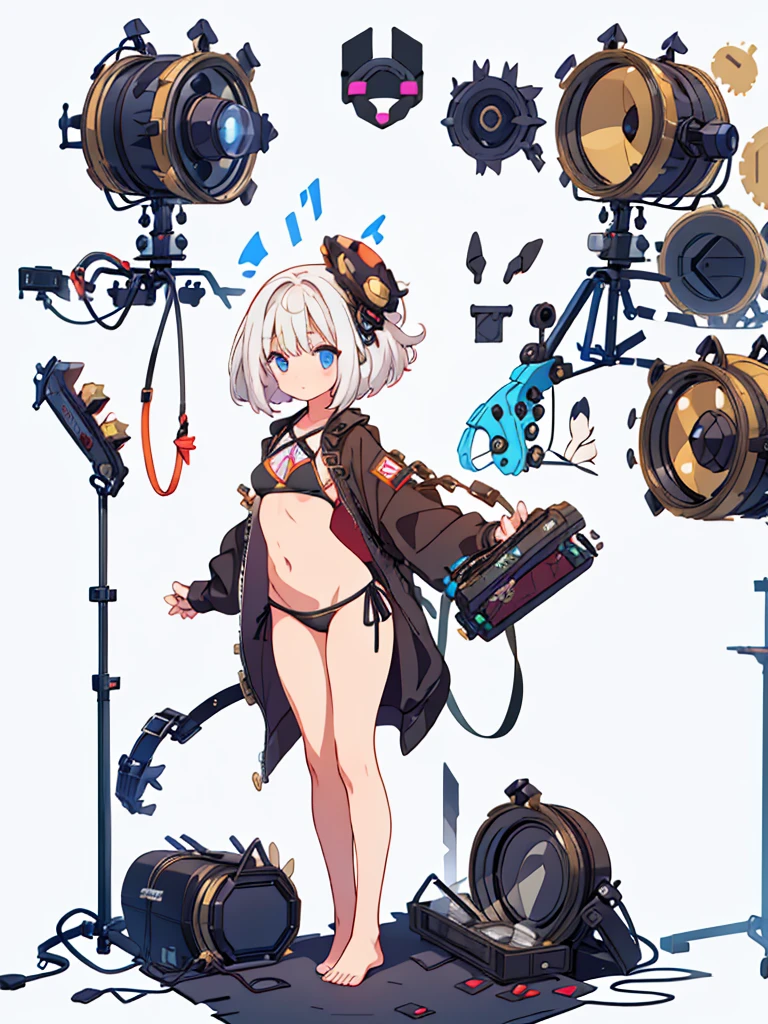 1girl、vtuber-fullbody、highest quality、Masterpiece、Official Art、The best composition、Super detailed、Standing in front of the viewer、Character Design、short hair、bikini、Small breasts、barefoot、Transparent Background、