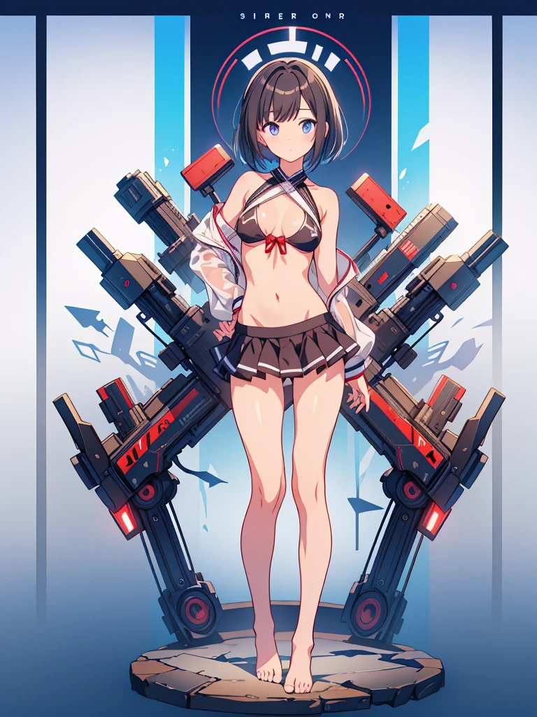 1girl、vtuber-fullbody、highest quality、Masterpiece、Official Art、The best composition、Super detailed、Standing in front of the viewer、Character Design、short hair、bikini、Small breasts、barefoot、Transparent Background、