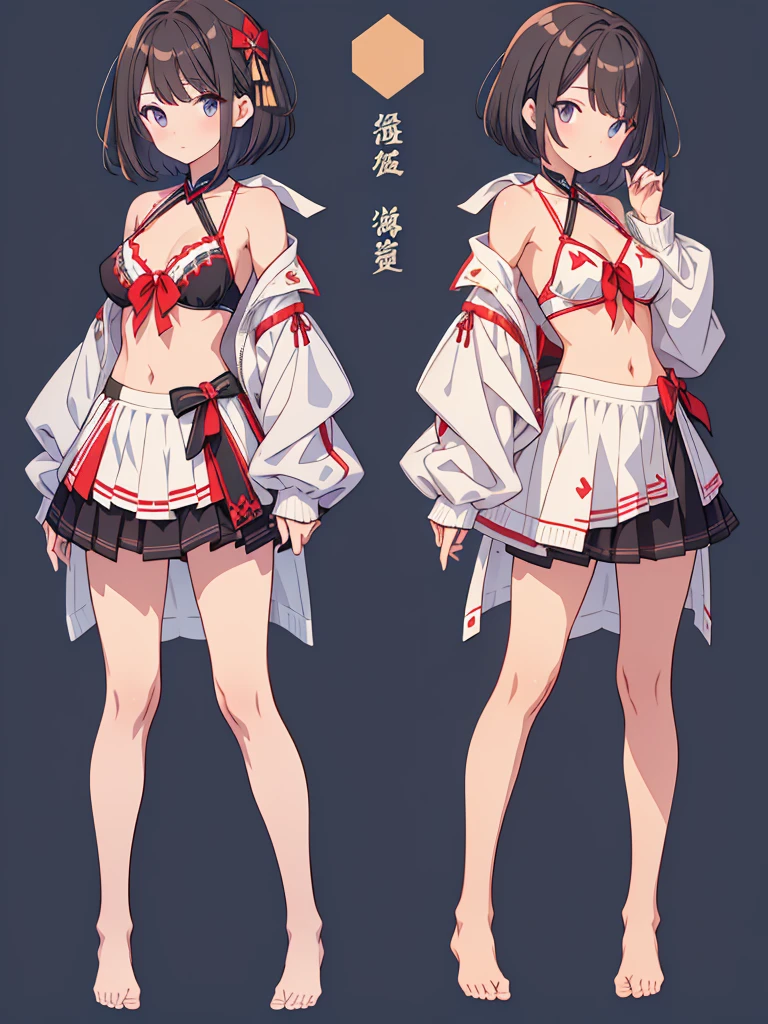 1girl、vtuber-fullbody、highest quality、Masterpiece、Official Art、The best composition、Super detailed、Standing in front of the viewer、Character Design、short hair、bikini、Small breasts、barefoot、Transparent Background、