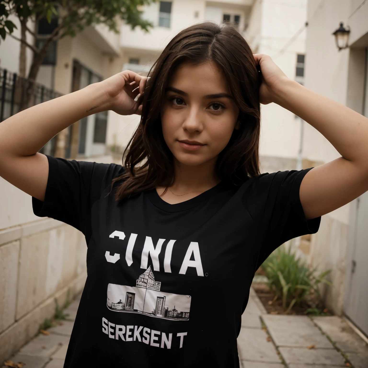Una chica con una camiseta con el nombre "Alexandre joise"