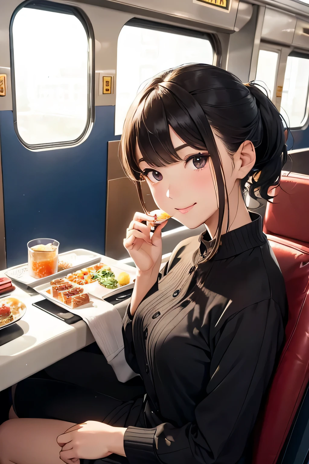 highest quality、High resolution、Detailed Background、(Beautiful face in every detail:1.4)、age beauty、Highly detailed face、Cute hair colour、ponytail、Bobcut、Cute hairstyle、well-groomed eyebrows、Cute gestures、Inside the sleeper train、Train Travel、Innocent smile、Fit on one screen、
Girls exploring the lobby and dining car、Sit down on a comfortable sofa、While eating sweets、They are having a lively and fun conversation.、The way she listens to the announcements on the train is adorable too.、
Orient Express、A traditional sleeper train running from east to west across Europe、Elegant interior decoration and high-quality service