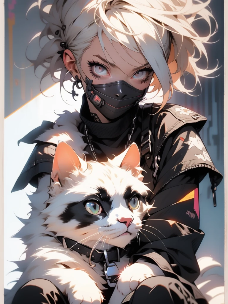 a close up of a person with a cat, art station trends, punk outfit. cute, zombie with white eyes, tiktok video, 3d kid robot, the cat is drinking tea, 2 0 2 1 anime, comic book:.2, cute cyber gods, white frame border, realistic-n 9, by Ei-Q, cute dog