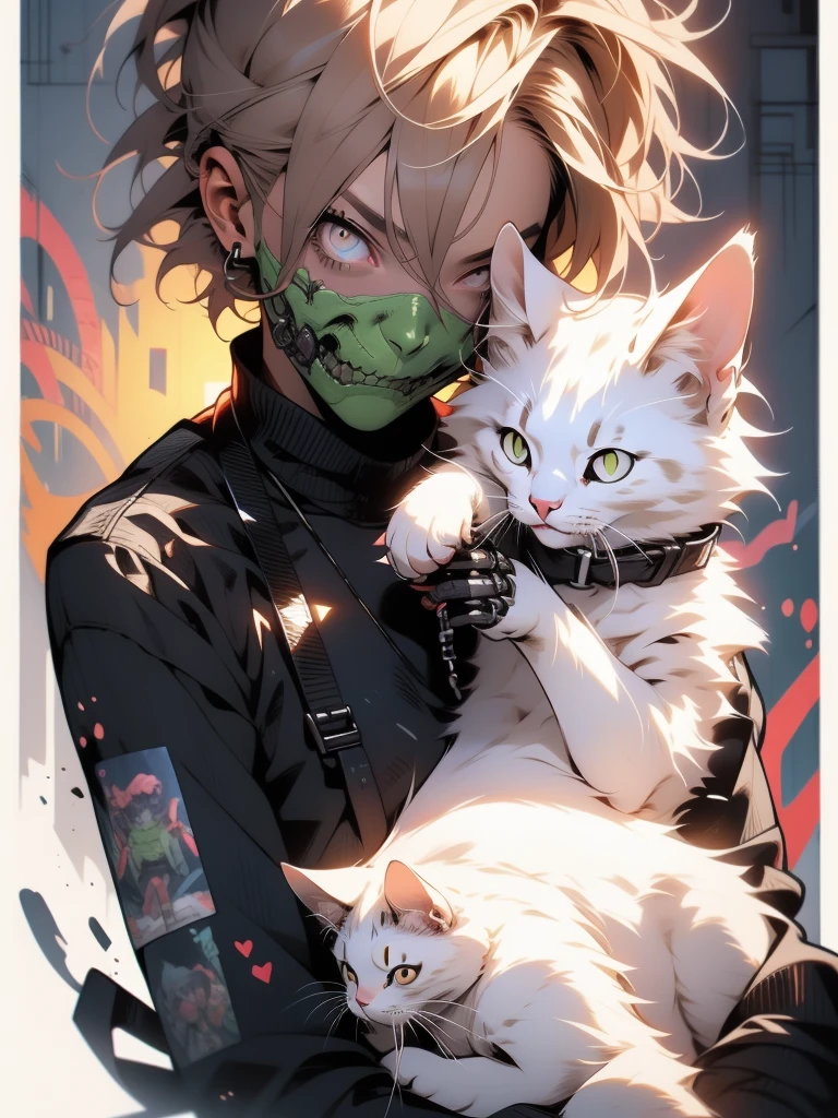 a close up of a person with a cat, art station trends, punk outfit. cute, zombie with white eyes, tiktok video, 3d kid robot, the cat is drinking tea, 2 0 2 1 anime, comic book:.2, cute cyber gods, white frame border, realistic-n 9, by Ei-Q, cute dog