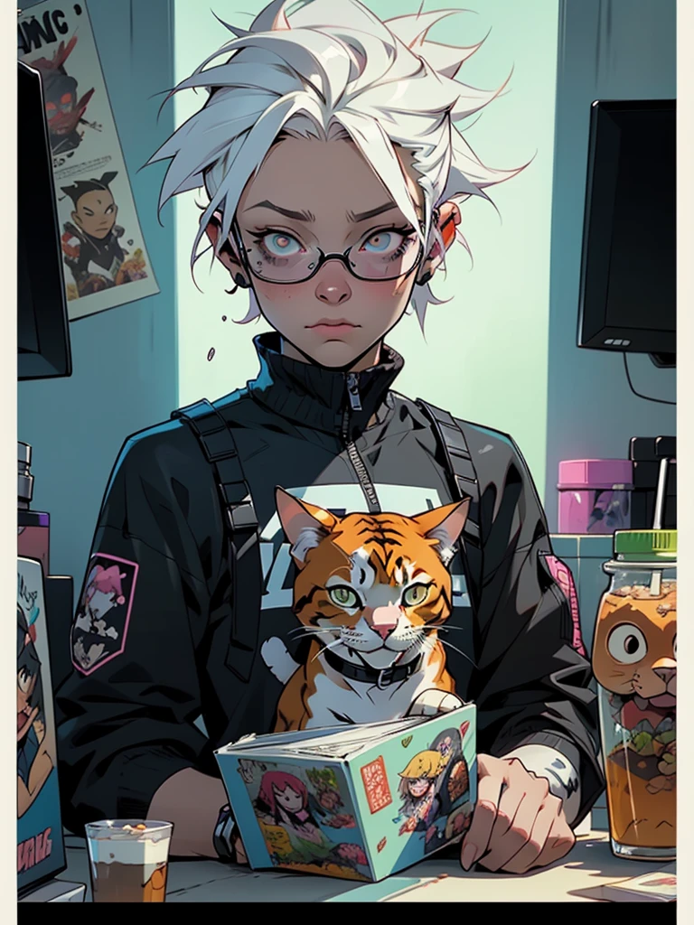 a close up of a person with a cat, art station trends, punk outfit. cute, zombie with white eyes, tiktok video, 3d kid robot, the cat is drinking tea, 2 0 2 1 anime, comic book:.2, cute cyber gods, white frame border, realistic-n 9, by Ei-Q, cute dog