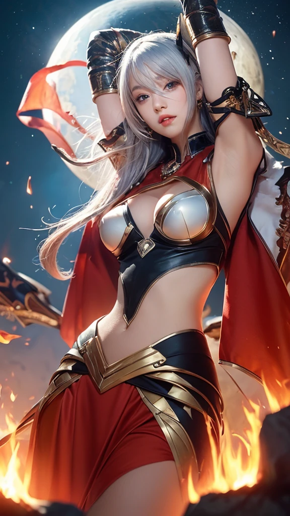 (masterpiece, highest quality, highest quality, official art, beautifully、aesthetic:1.2),(One girl:1.2),cute,Very detailed,(Abstract:1.4, fractal art:1.3),(Silver_hair:1.1),destiny \(series\),colorful,Most detailed,(fire:1.2),ice,lightning,water,(splash_art:1.2),jewelry:1.4,Hanfu,scenery,ink,whole body,Haifei City,