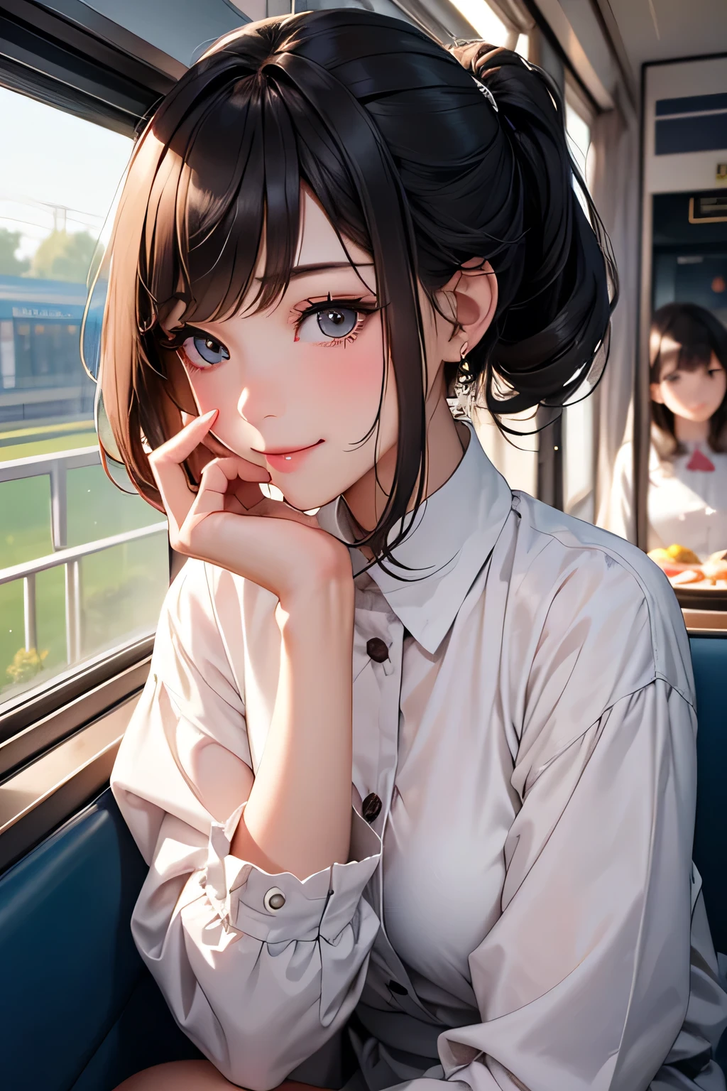 highest quality、High resolution、Detailed Background、(Beautiful face in every detail:1.4)、Teenage beauty、Highly detailed face、Cute hair colour、ponytail、Bobcut、Cute hairstyle、well-groomed eyebrows、Cute gestures、Inside the sleeper train、Train Travel、Innocent smile、Fit on one screen、

Girls exploring the lobby and dining car、Sit down on a comfortable sofa、While eating sweets、They are having a lively and fun conversation.、The way she listens to the announcements on the train is adorable too.、

Orient Express、A traditional sleeper train running from east to west across Europe、Elegant interior decoration and high-quality service