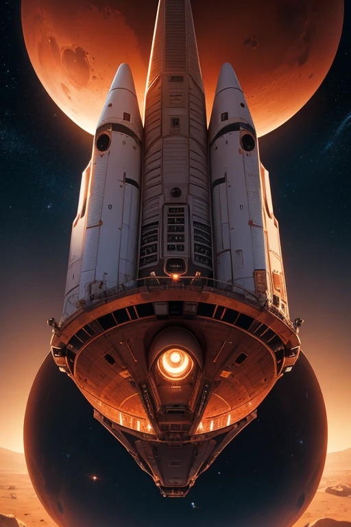 space ship, mars, stars