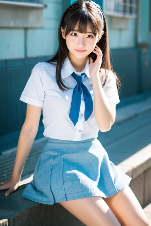Cute Girls､high school girl､Light blue mini skirt､sit