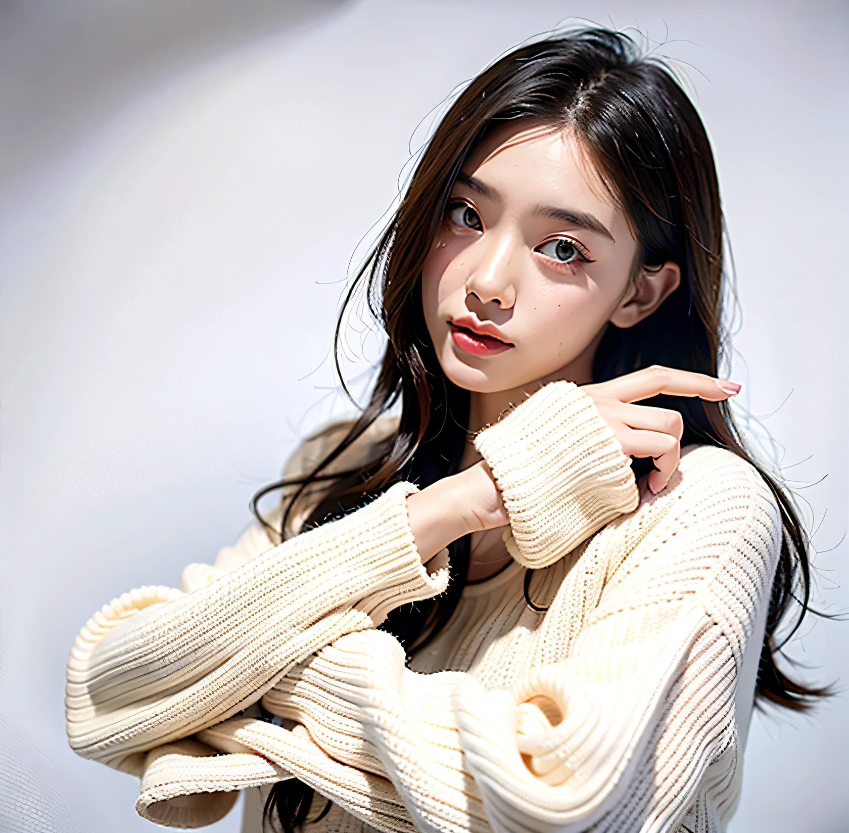 1girl,sweater,white background,