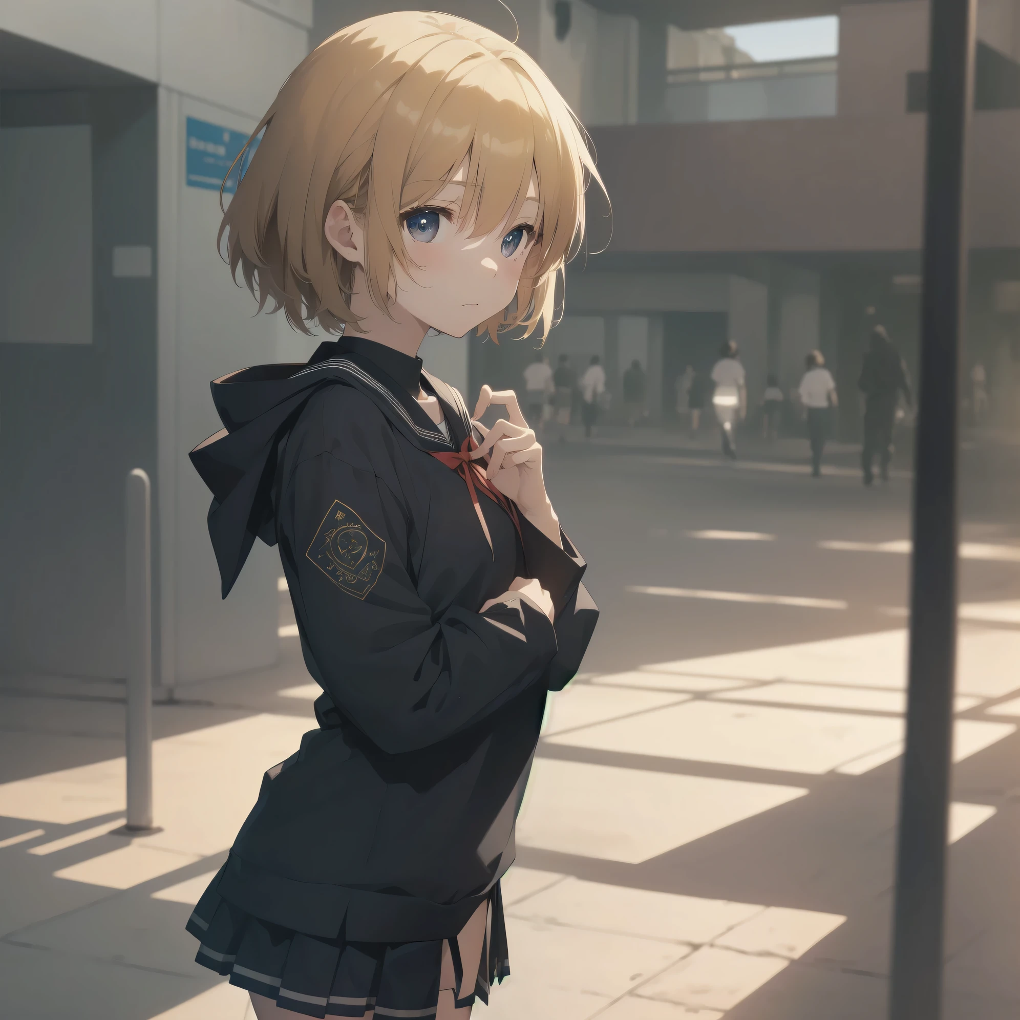 ultra-absurdres-Top quality by artist God, ultra-detailed, high resolution, anime moe artstyle, best anime 8k konachan wallpaper, pixiv contest winner, pool:2810, perfect anatomy,break, 1girl, (Please draw a girl walking sleepily to school alone. )break,(Solo,little female, 13-year-old:1.3),Full limbs, complete fingers,a junior high school student, (very short hair), short cut, flat chest, , small butt, small black eyes, beautiful detailed eyes, well-proportioned iris and pupils, expressive eyes, highres detailed hair, soft expression, salor school_uniform, sailor collar, serahuku, bow, pleated skirt,(Detailed Lighting), (Detailed background), in the School commute route. break,super detailed skin, Best cinematic lighting powered by famous artist, 8k,beauty illustration,photoshop_(medium),very aesthetic,break,((artist:hisona_(suaritesumi) )), artist:clamp ,artist:carnelian ,artist:kantoku ,