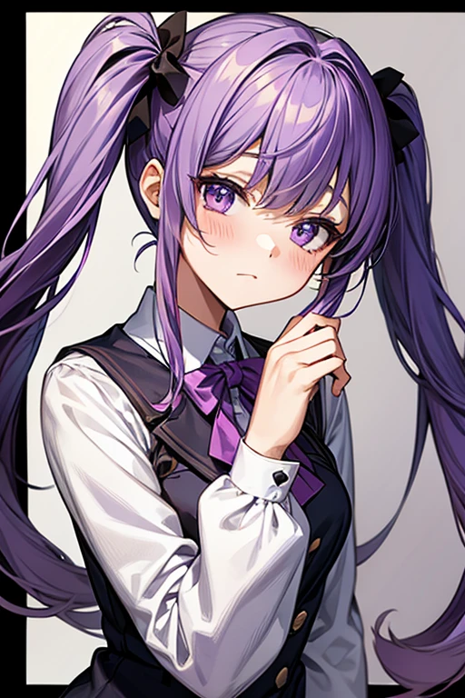 Purple Hair、uniform、highest quality、masterpiece、Twin tails、、girl、A sweet expression