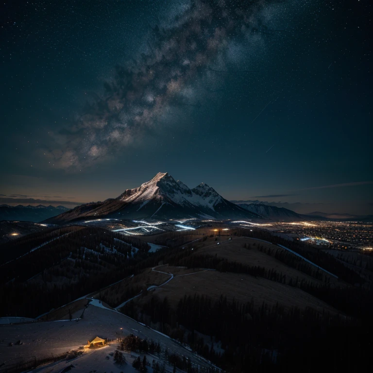 landscape, scenery, no humans, building, wide shot, semi realistic, masterpiece, sharp focus, ultra detailed, absurdres, highres, dynamic lighting, collapse, dusty, asphalt 1. Generate an AI image depicting a serene mountain landscape under a vast, star-filled sky, capturing the tranquility and solitude of the scene.
2. Create an AI artwork showcasing the majestic silhouette of a mountain range against the backdrop of a dark, starry sky, invoking a sense of awe and wonder.
3. Craft an image using AI algorithms that portrays the cosmic beauty of a night sky filled with twinkling stars above a solitary mountain peak, evoking a feeling of peaceful isolation.
4. Use AI to generate a visual representation of a remote mountain setting enveloped by the brilliance of countless stars, emphasizing the stillness and vastness of the natural environment.
5. Produce an AI-generated image capturing the quiet majesty of a lone mountain beneath a canopy of shimmering stars, conveying a sense of introspection and cosmic connection.
6. Create an AI artwork that transports the viewer to a tranquil mountainscape illuminated by the celestial glow of a star-lit sky, inviting contemplation and reflection on the mysteries of the universe.