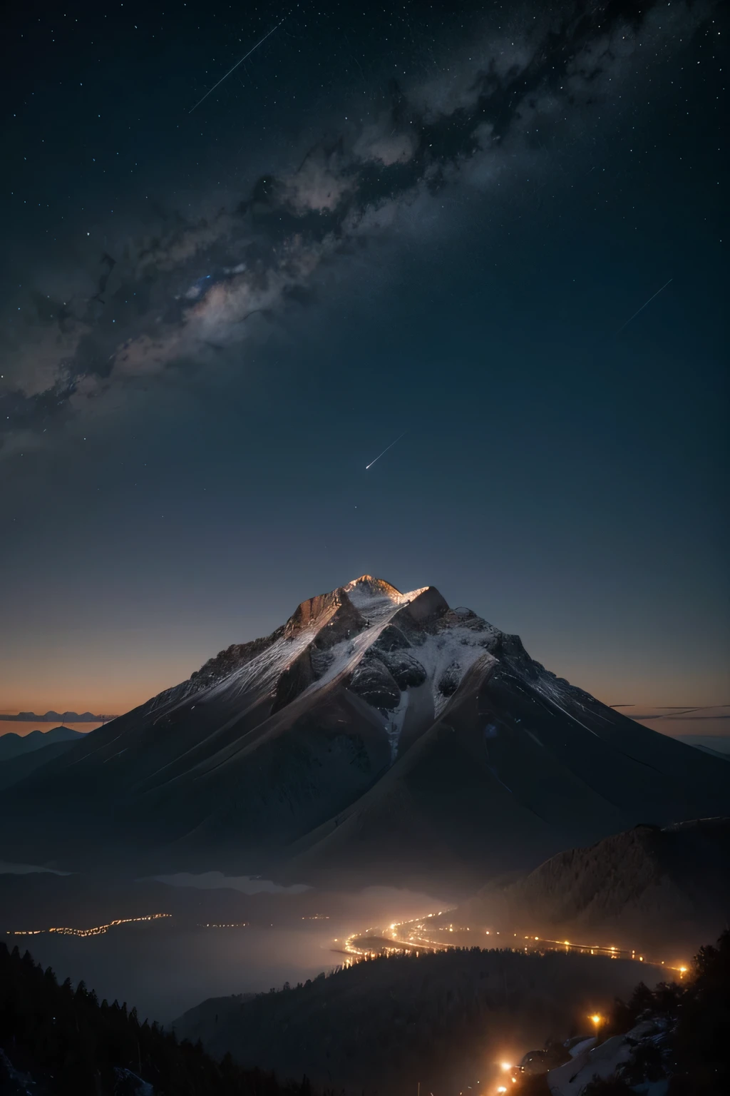 1. Generate an AI image depicting a serene mountain landscape under a vast, star-filled sky, capturing the tranquility and solitude of the scene.
2. Create an AI artwork showcasing the majestic silhouette of a mountain range against the backdrop of a dark, starry sky, invoking a sense of awe and wonder.
3. Craft an image using AI algorithms that portrays the cosmic beauty of a night sky filled with twinkling stars above a solitary mountain peak, evoking a feeling of peaceful isolation.
4. Use AI to generate a visual representation of a remote mountain setting enveloped by the brilliance of countless stars, emphasizing the stillness and vastness of the natural environment.
5. Produce an AI-generated image capturing the quiet majesty of a lone mountain beneath a canopy of shimmering stars, conveying a sense of introspection and cosmic connection.
6. Create an AI artwork that transports the viewer to a tranquil mountainscape illuminated by the celestial glow of a star-lit sky, inviting contemplation and reflection on the mysteries of the universe.