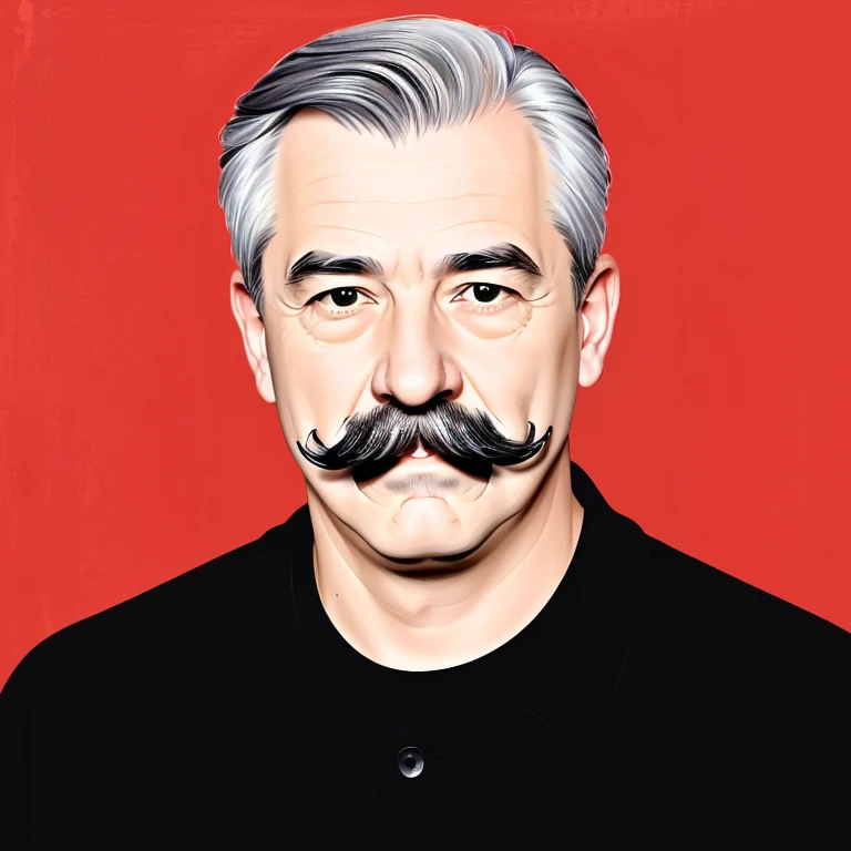 a man with a mustache and a black shirt, oldman with mustach, grey old haired man, inspired by David Begbie, character portrait of me, wikihow illustration, inspired by John Watson Gordon, in teh style of tony start, harry volk clip art style, inspired by Agustín Fernández, inspired by Cristache Gheorghiu, with Chinese eyes, and a man looked to the side