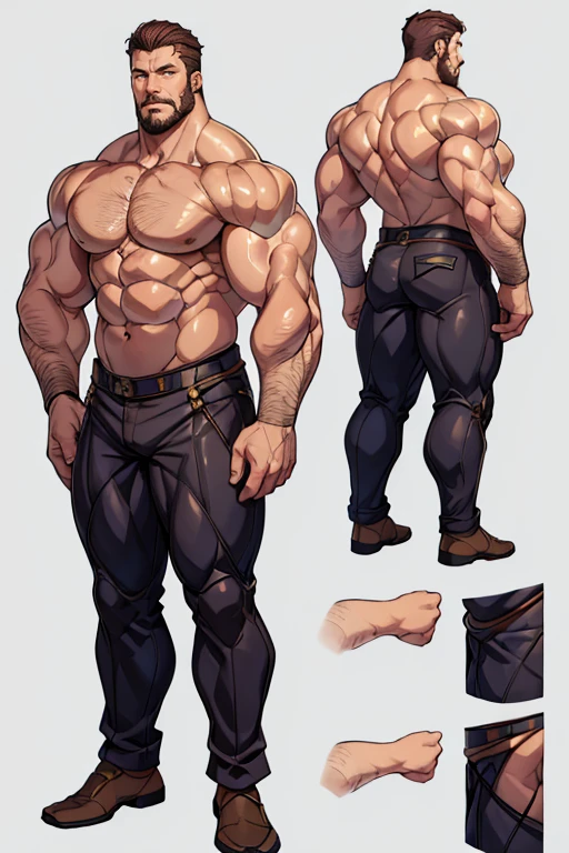 ((Masterpiece, Highest quality)), Male, boy, Detailed face, character design sheet, full body, Full of details, frontal body view, back body view, Highly detailed, Depth, Many parts, Muscle daddy,hair body handsome man, bdsm clothers.