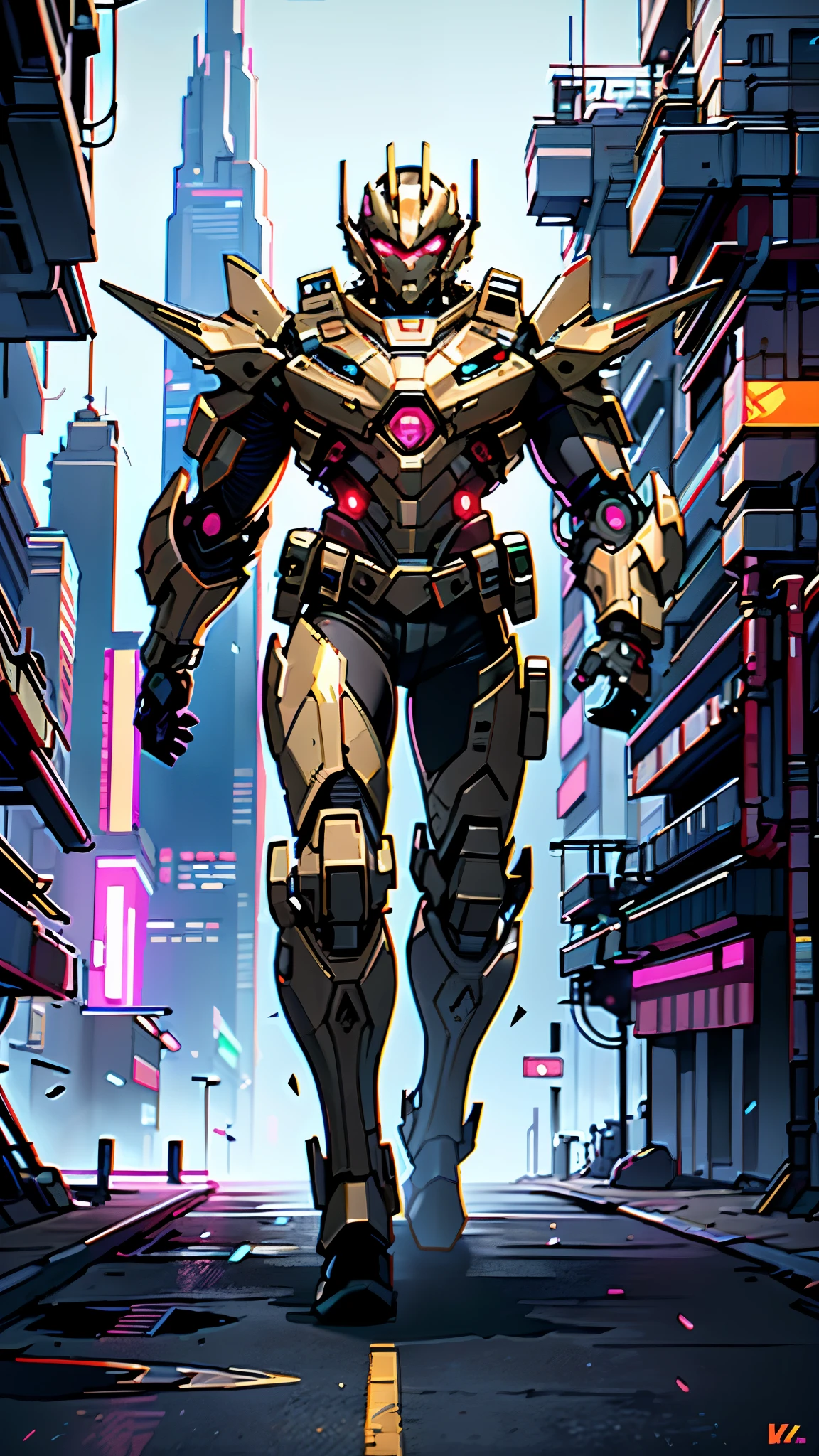 A man wearing a full-face helmet, a fantasy-style biotech armored combat suit, green eyes, (a composite layered chest armor), fully enclosed shoulder guards, matching arm and leg guards, the belt is adorned with exhaust pipes, (the color scheme is primarily black glow with green and red accents), the design balances heavy with agility, a high-tech bio-mecha armor, (Armor Concept Inspired by Cyberpunk motorcycle, stand on the top of a skyscraper in a futuristic sci-fi city), this character embodies a finely crafted fantasy-surreal style armored hero in anime style, exquisite and mature manga art style, (battle damage, element, plasma, energy, the armor glows), ((male:1.5)), metallic, real texture material, dramatic, high definition, best quality, highres, ultra-detailed, ultra-fine painting, extremely delicate, professional, perfect body proportions, golden ratio, anatomically correct, symmetrical face, extremely detailed eyes and face, high quality eyes, creativity, RAW photo, UHD, 32k, Natural light, cinematic lighting, masterpiece-anatomy-perfect, masterpiece:1.5