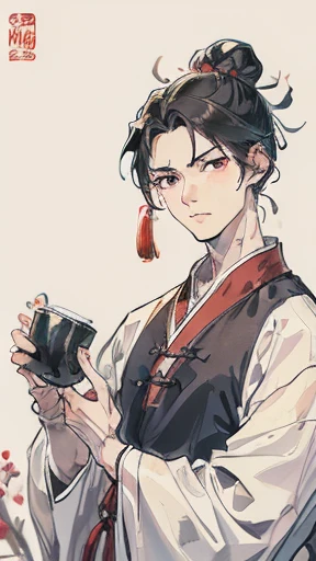 Ancient Chinese Man、Man in ancient Chinese clothing、intelligent man、looking at the camera、Upper Body、The hair in a bun is wrapped in cloth.、(Plain clothes)、Pixel art