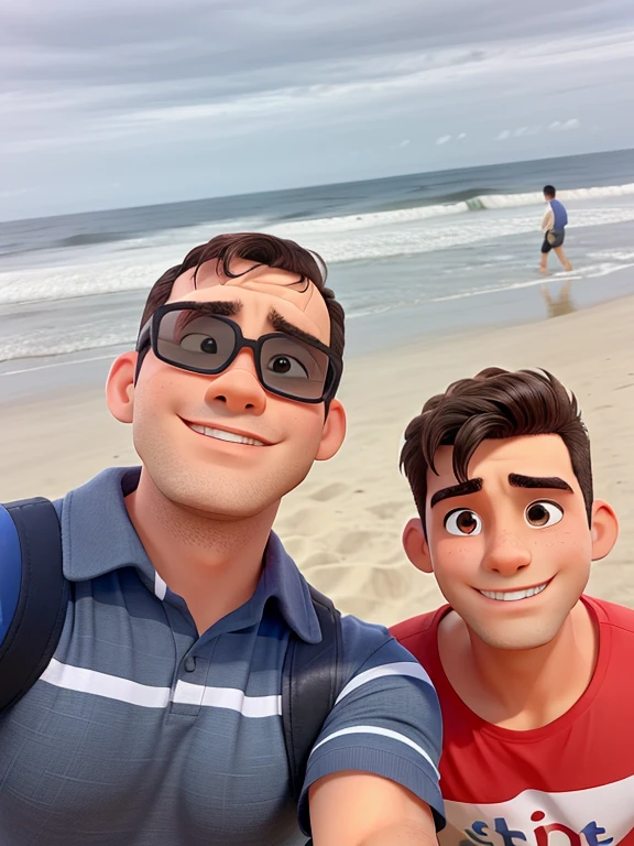 Homem na praia com seu filho 