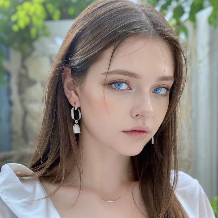 1 beautiful beautiful woman - Scandinavian European appearance (looks like the most beautiful Swedish girl), ((top quality, 8K, Masterpiece:1.retty woman, 1 woman, average breasts:1.3, a slim body:1.1, lush WHITE NIVEOUS long hair, (shower, wet body, wet clothes:1.1), very detailed face, detailed lips, detailed eyes, double eyelids, Detailed blue eyes, Detailed Outstanding Blue Eyes, WHITE NIVEOUS, huge fantastically looking drop earrings