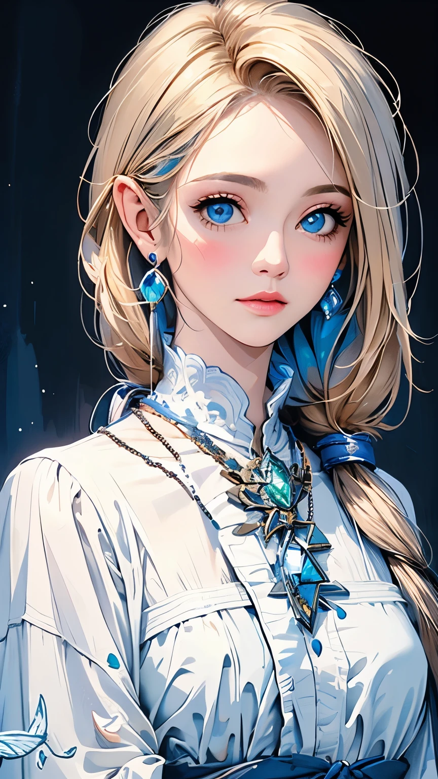 "(highest quality,4K,8k,High resolution,masterpiece:1.2), Super detailed,(Realistic,Realistic,Photorealistic:1.37), Impressionism, water中, iris, bubble, Small breasted girl, fish, Long white hair, 洪water, , water, Princess, 金髪でblue eyes, Short sleeve, blue eyes, Fairy, The Legend of Zelda, jewelry, CG, Fine hand, kingdom city background, Machinery, Crown, Lighting Effects."