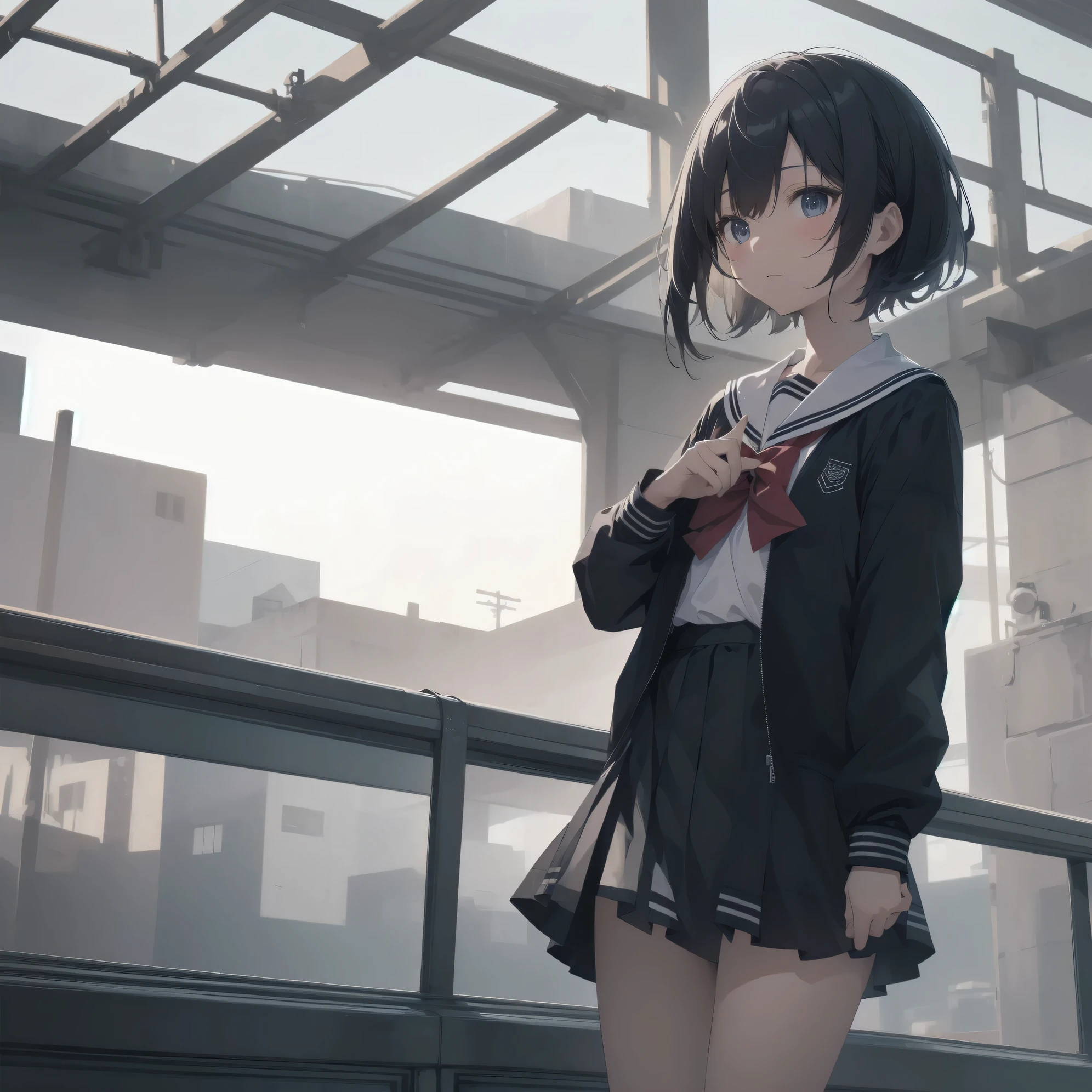 ultra-absurdres-Top quality by artist God, ultra-detailed, high resolution, anime moe artstyle, best anime 8k konachan wallpaper, pixiv contest winner, pool:2810, perfect anatomy,break, 1girl, (Please draw a girl walking sleepily to school alone. )break,(Solo,little female, 13-year-old:1.3),Full limbs, complete fingers,a junior high school student, (very short hair), short cut, flat chest, , small butt, small black eyes, beautiful detailed eyes, well-proportioned iris and pupils, expressive eyes, highres detailed hair, soft expression, salor school_uniform, sailor collar, serahuku, bow, pleated skirt,(Detailed Lighting), (Detailed background), in the School commute route. break,super detailed skin, Best cinematic lighting powered by famous artist, 8k,beauty illustration,photoshop_(medium),very aesthetic,break,((artist:hisona_(suaritesumi) )), artist:clamp ,artist:carnelian ,artist:kantoku ,
