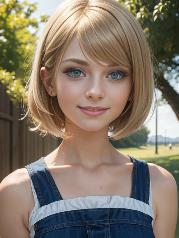8K,Masterpiece,One woman,Smile,30 years old,blue eyes,Blonde Hair,Short Bob Hair,Ella Freya, a beautiful Dutch YouTuber(Ella Freya),