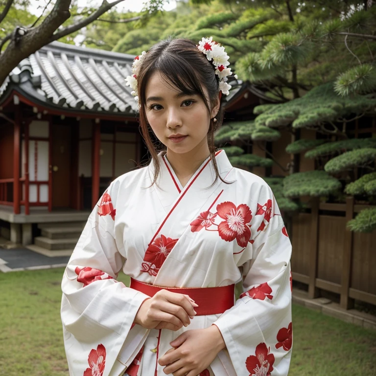 Beautiful woman, 24 years, 🇯🇵 japan, cultural costumes, colored kimono in white and red