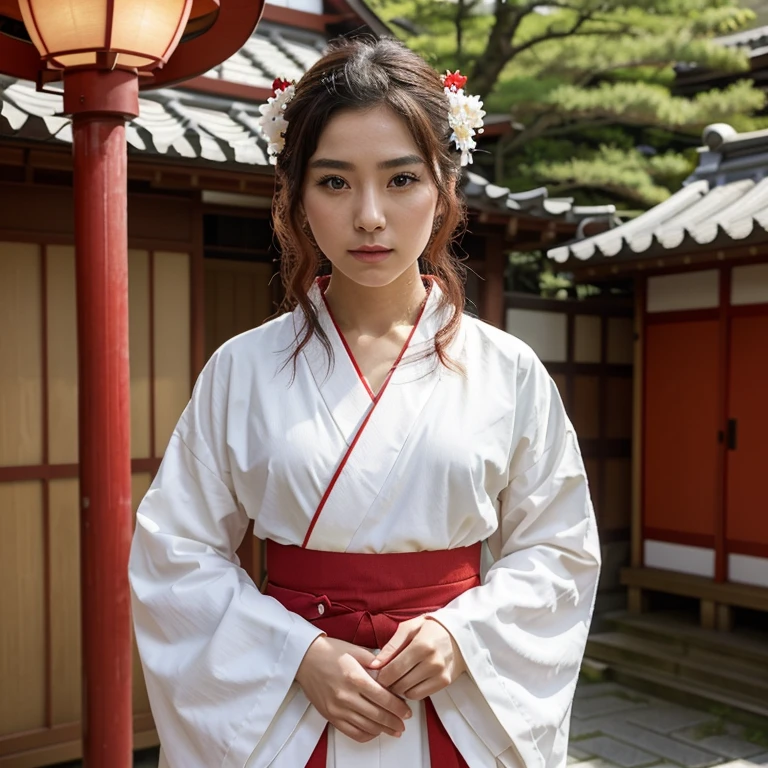 Beautiful woman, 24 years, 🇯🇵 japan, cultural costumes, colored kimono in white and red