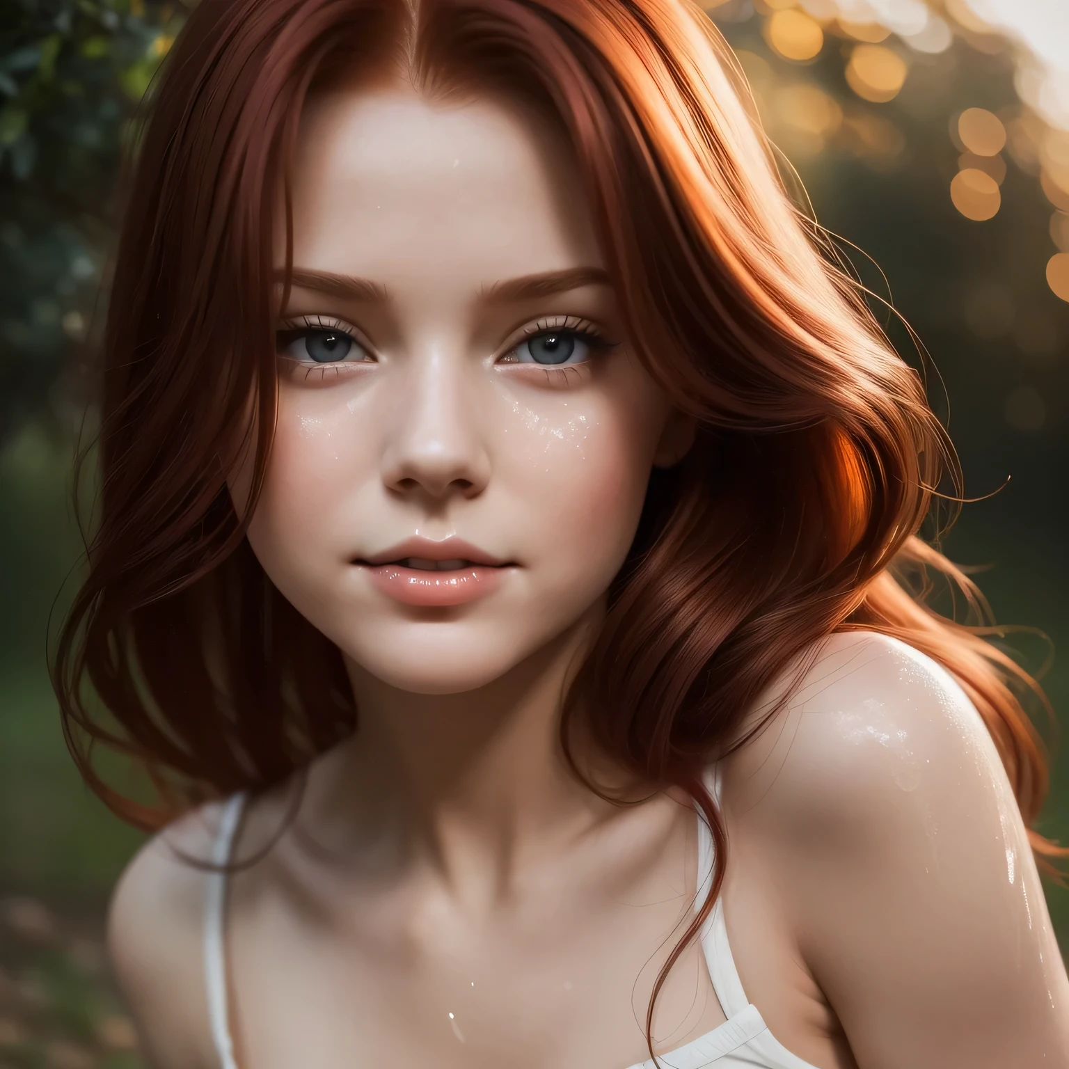 young girl, redhead, cinematic, The portrait showcases a young (redhead girl:1.6) with a shy and innocent demeanor, blueish eyes, sensual slim face, photo, focus on eyes,instagram influencer,extreme close up, from up, pov (((cum on body:1.4))) , ((( real cum on face,realistic cum dripping all over face:1.4))), ((( bukkake ))) ,blue eyes, ((redhead)) slavic girl(((slim body, slim waist))) red hair, big tits (confident expression:1.2), big lips, naked, BIG TITS and shorts, Her hair is styled sleek and straight, elegantly framing her face with adorable long hairl .Her face is illuminated by gentle lighting, highlighting her delicate features. The girl's eyes sparkle with a hint of curiosity and her lips form a subtle, shy smile. The background consists of a ourtoor nature autum scenery muted and warm-toned setting, providing a calm and serene atmosphere. The composition focuses on the girl's face, capturing the intricate details of her flawless skin, The overall image exudes a sense of tranquility and captures the innocence and gentleness of youth
