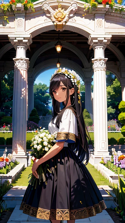 absurdo, A high resolution, (arte oficial, hermoso y estetico:1.2), (vista cercana:1.2), Frontal composition,
1 chica, (pelo largo:1.2), pelo canoso, pelo ondulado, sonrisa,
(Distributed throughout the garden.:1.6), (efecto flor:1.2), (fondo de flores:1.2), (fondo lleno de flores:1.4), (ornate backdrop:1.1),