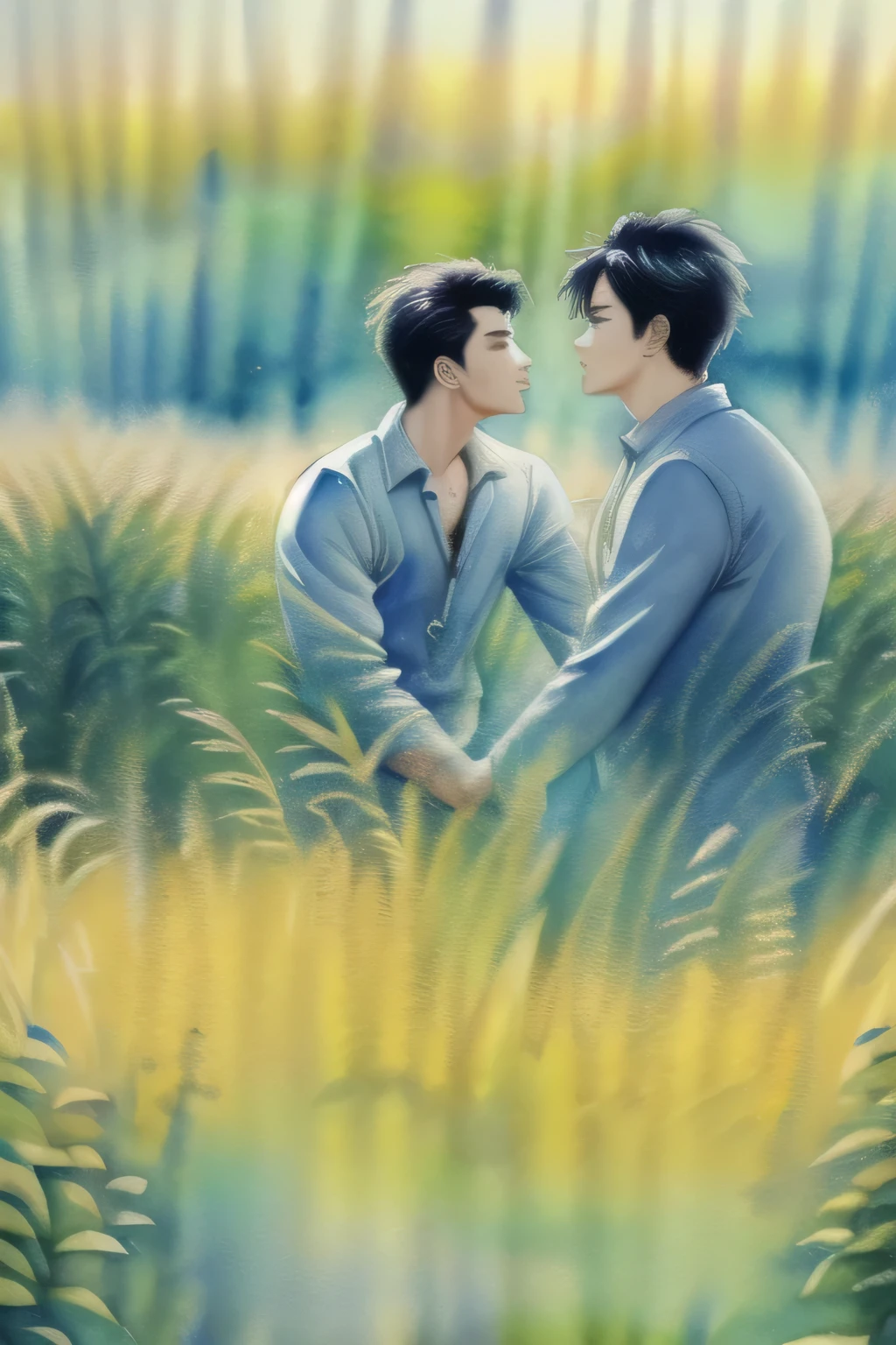 (side view:1.2), a male couple kissing BREAK in a windy field, large stalks of plants (yellow and teal:0.8) (masterpiece, best quality:1.1), 8k, highly detailed, (watercolor:1.4)
abstract dream, space, intricate, grand scale, alone, cinematic film still, insane detail, sharp focus, depth of field, realistic lighting, (realistic perspective), complex, (multiple subjects), 4k HDR,