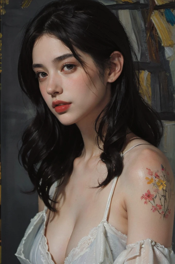 (masterpiece, top quality, best quality,8k,17 years old girl,ultra detailed,raw photo:1.5),(photorealistic:1.4),(cinematic lighting), PerfectNwsjMajic, , Surrealism, UHD, ccurate, Super detail, textured skin, High detail, Best quality, dynamic angle, (high nose,White skin),[Beautiful eyes],[flat chest:large breasts:0.5],(1girl),(good anatomy:0.5)),(Oil painting: 1.5),

\\

A woman with long black hair, (a detailed painting: 0.353), (Gothic art: 0.106)