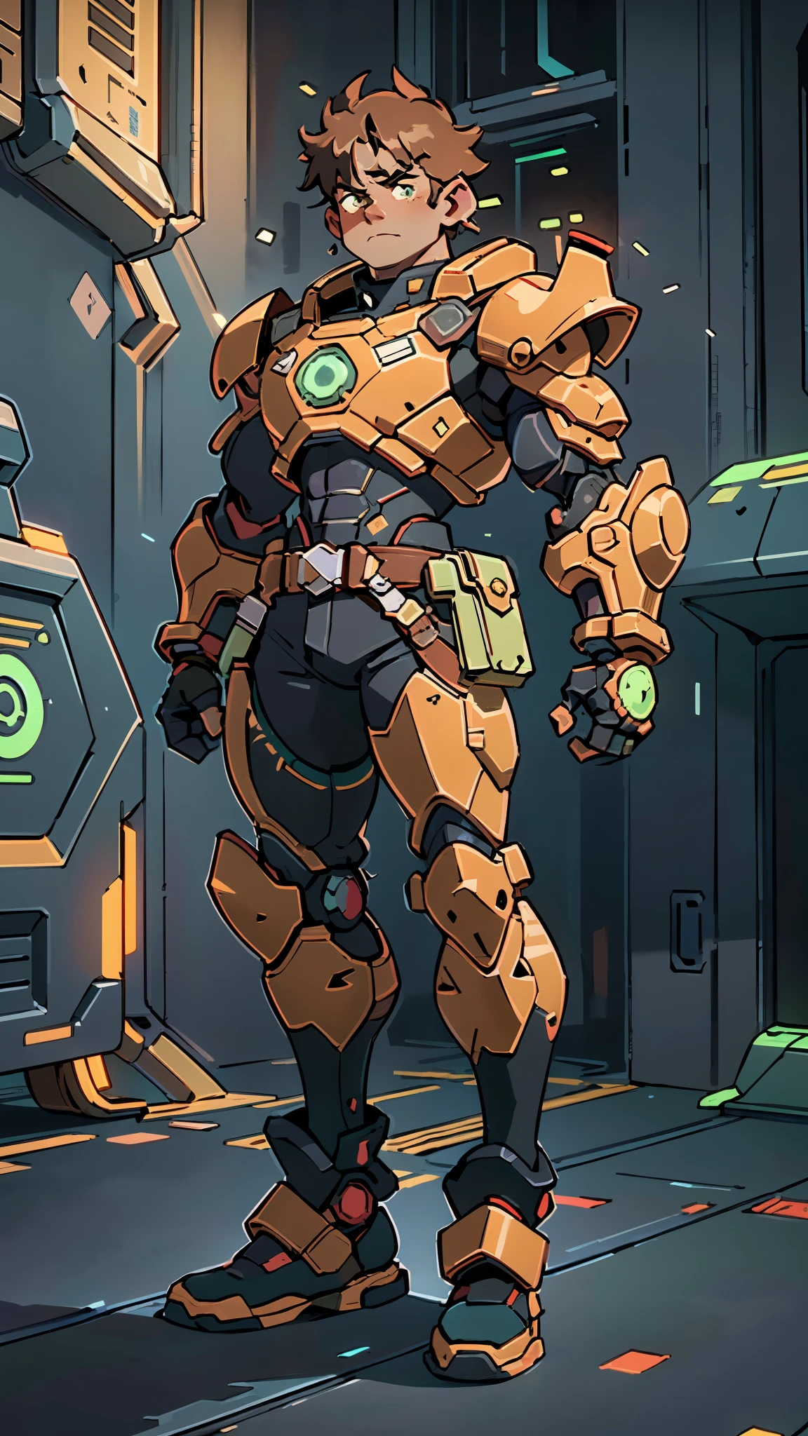 A man wearing a full-face helmet, a fantasy-style biotech armored combat suit, green eyes, (a composite layered chest armor), fully enclosed shoulder guards, matching arm and leg guards, the belt is adorned with exhaust pipes, (the color scheme is primarily black glow with green and red accents), the design balances heavy with agility, a high-tech bio-mecha armor, (Armor Concept Inspired by Cyberpunk motorcycle, stand on the top of a skyscraper in a futuristic sci-fi city), this character embodies a finely crafted fantasy-surreal style armored hero in anime style, exquisite and mature manga art style, (battle damage, element, plasma, energy, the armor glows), ((male:1.5)), metallic, real texture material, dramatic, high definition, best quality, highres, ultra-detailed, ultra-fine painting, extremely delicate, professional, perfect body proportions, golden ratio, anatomically correct, symmetrical face, extremely detailed eyes and face, high quality eyes, creativity, RAW photo, UHD, 32k, Natural light, cinematic lighting, masterpiece-anatomy-perfect, masterpiece:1.5